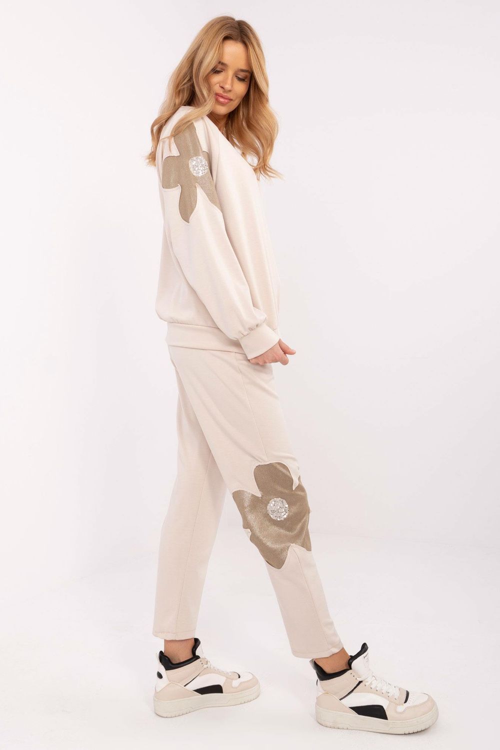 Italy Moda Beige High Waisted Long Sleeve Cotton Co-Ord Set