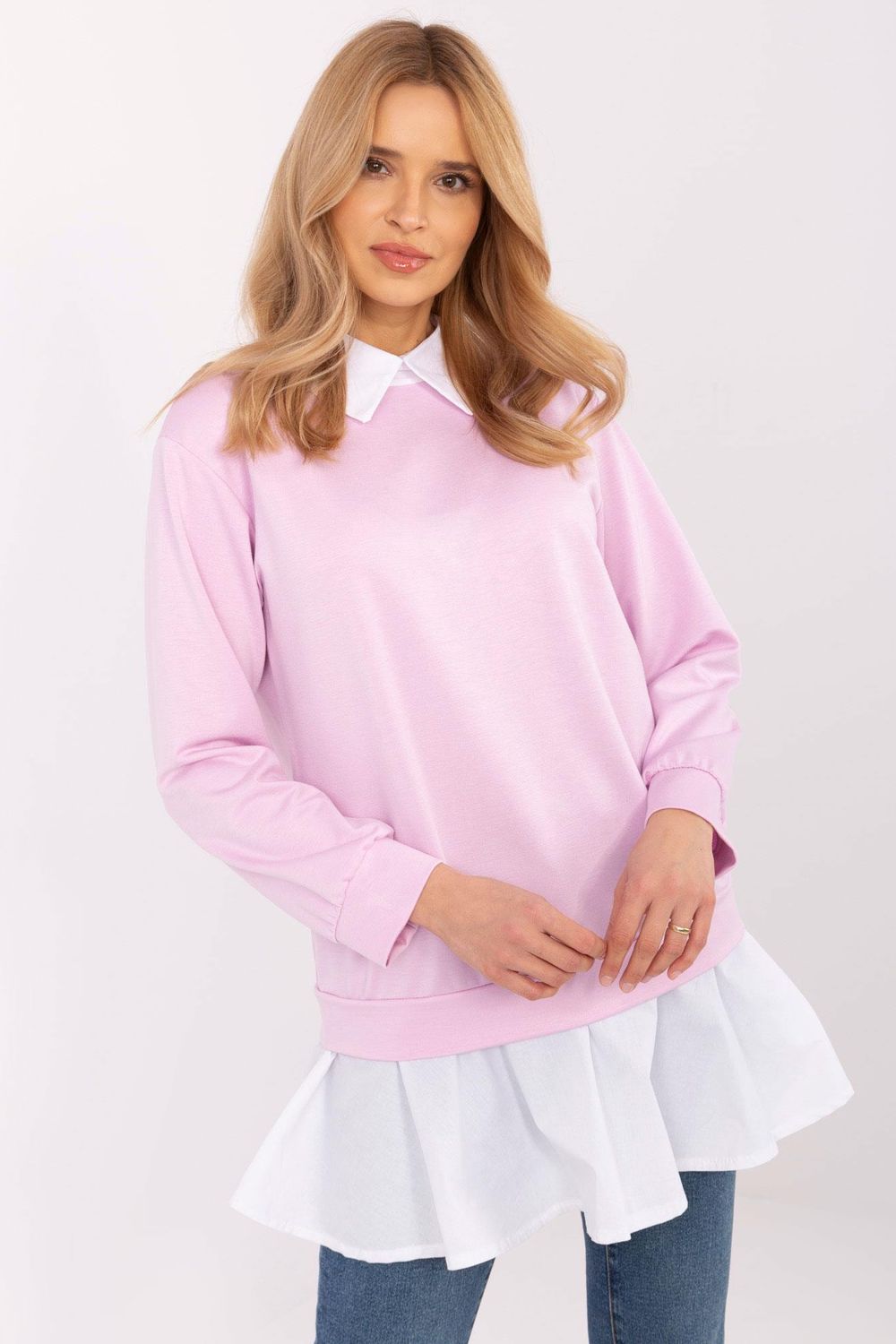Italy Moda Light Violet Long Sleeve Cotton Blouse