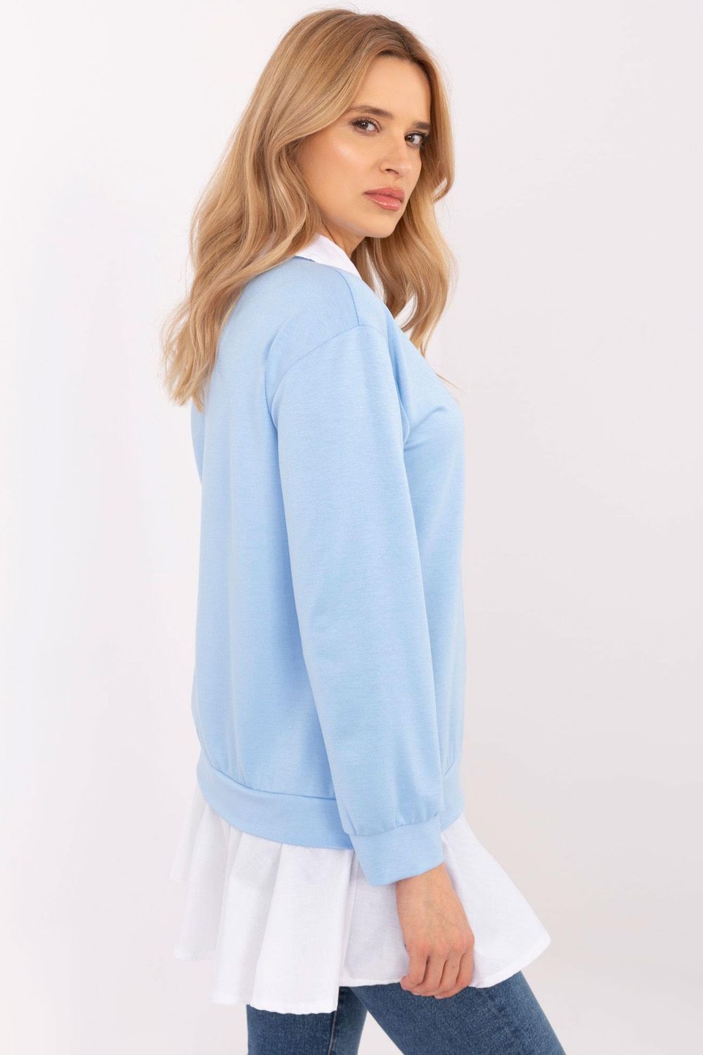 Italy Moda Light Blue Long Sleeve Cotton Blouse - view 2