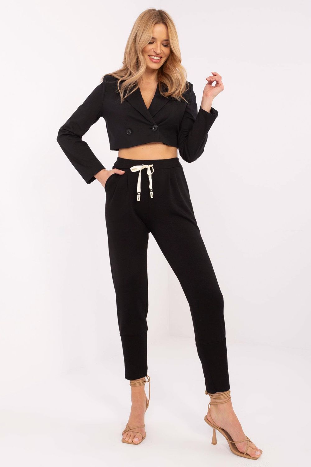Italy Moda Black High Waisted Joggers