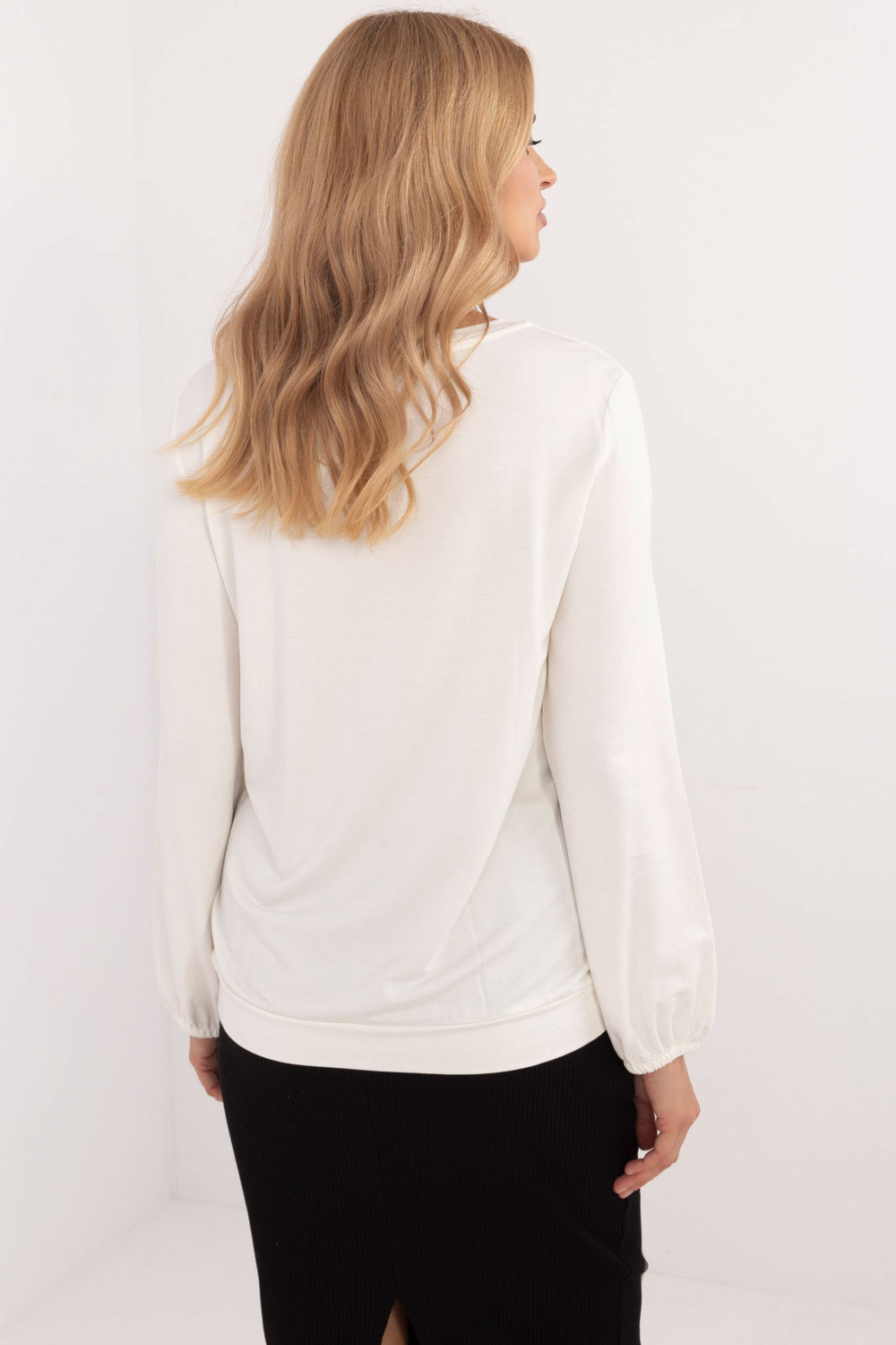 Relevance Ecru Round Neck Long Sleeve Blouse - view 3