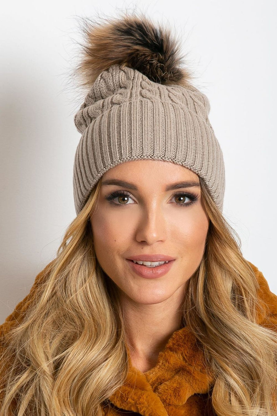 AT Dark Beige Acrylic Beanie Hat