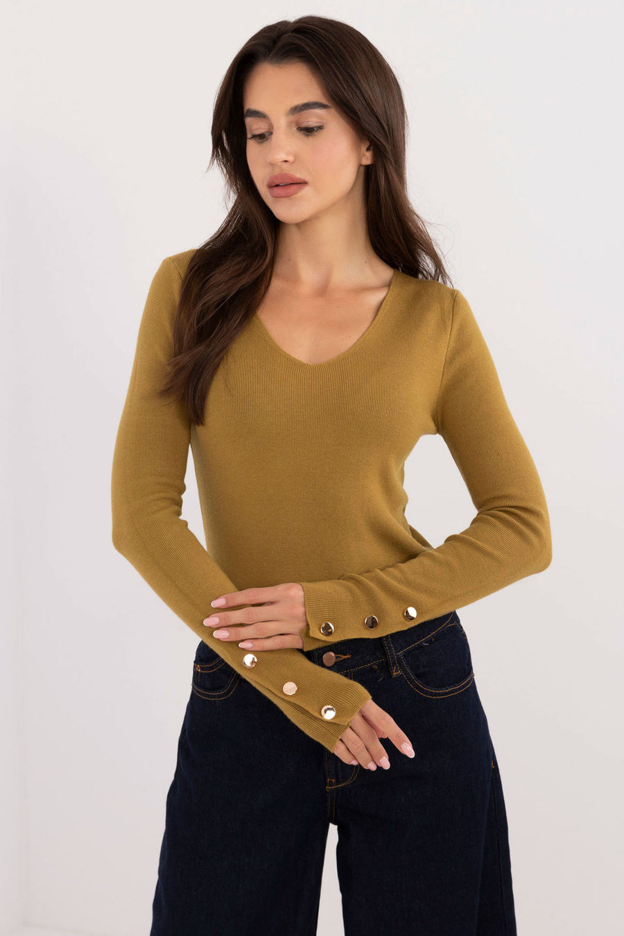 AT Olive V-Neck Long Sleeve Jumper