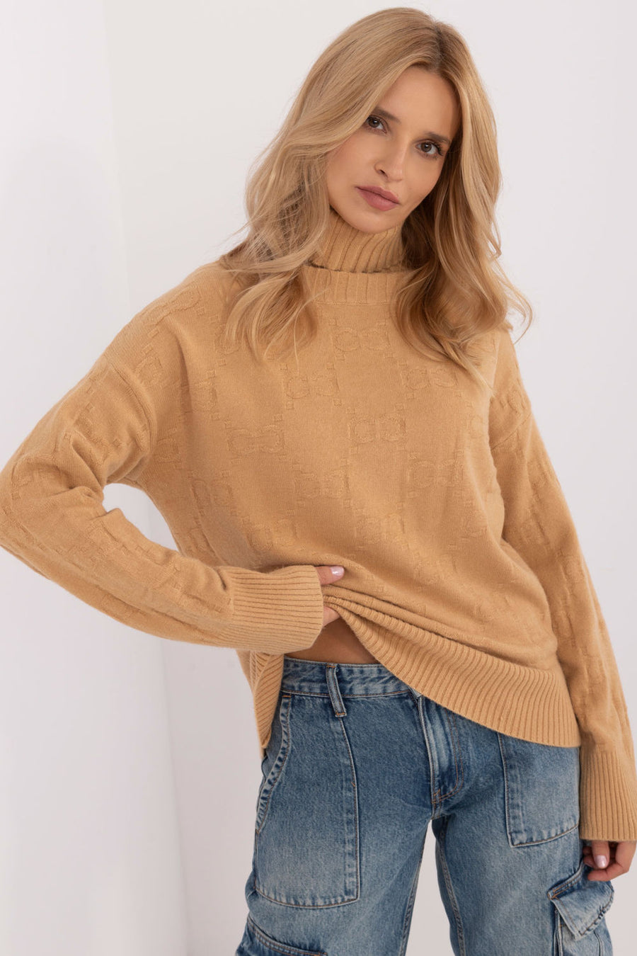 AT Light Brown Long Sleeve Roll Neck Jumper