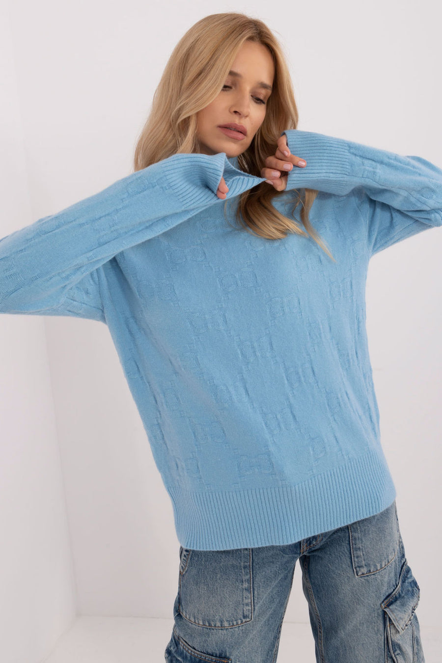 AT Light Blue Acrylic Long Sleeve Roll Neck Jumper
