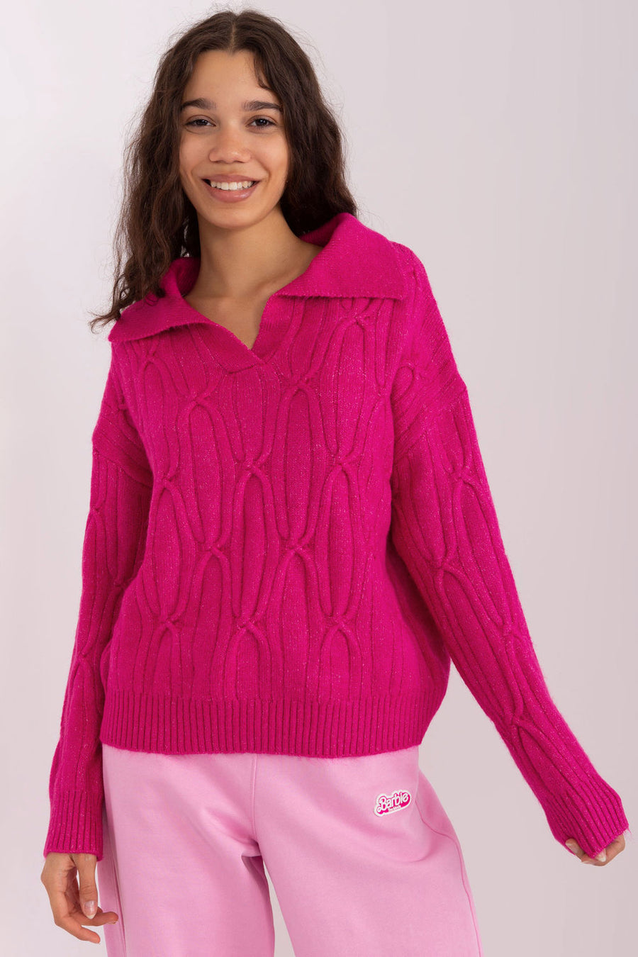 AT Fuchsia Collared Long Sleeve Jumper