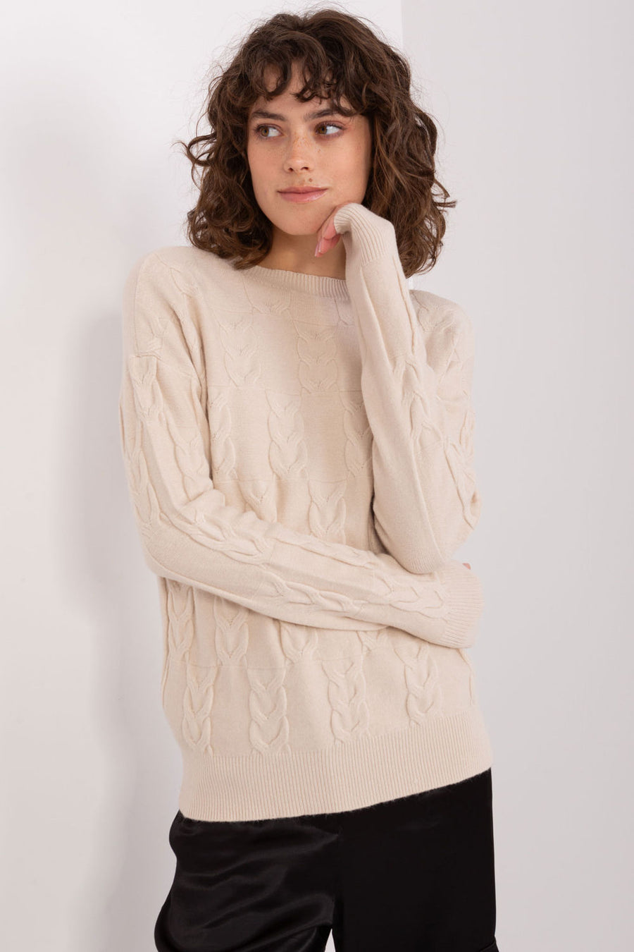 AT Light Beige Viscose Long Sleeve Jumper
