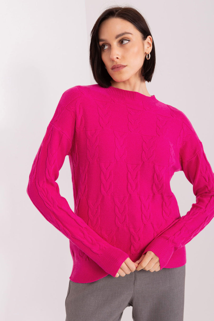 AT Fuchsia Round Neck Long Sleeve Jumper