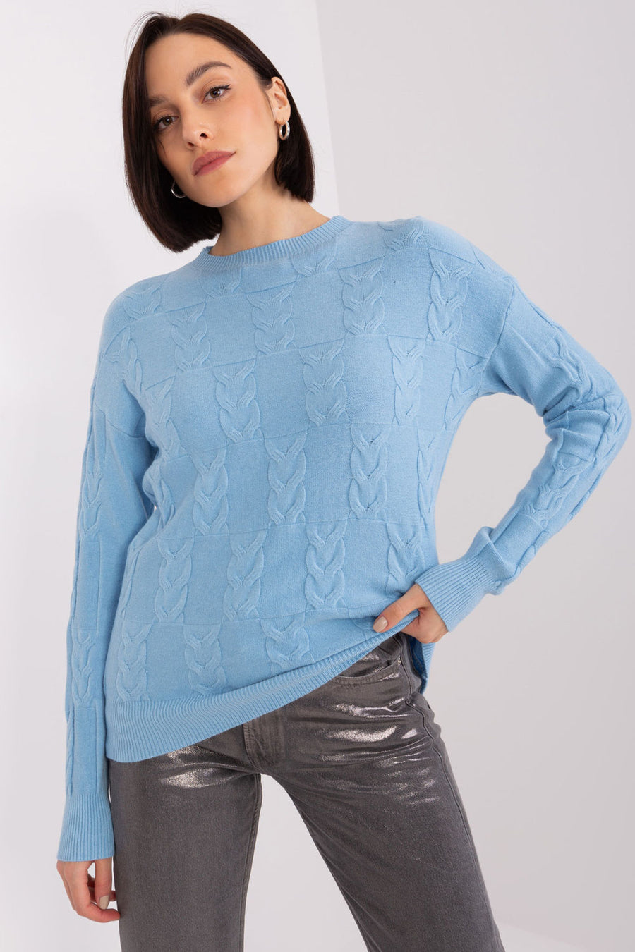 AT Light Blue Round Neck Viscose Long Sleeve Jumper