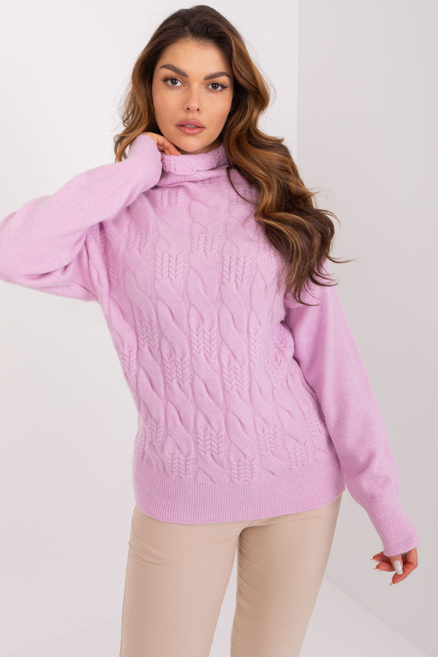 AT Light Violet Knitted Long Sleeve Roll Neck Jumper
