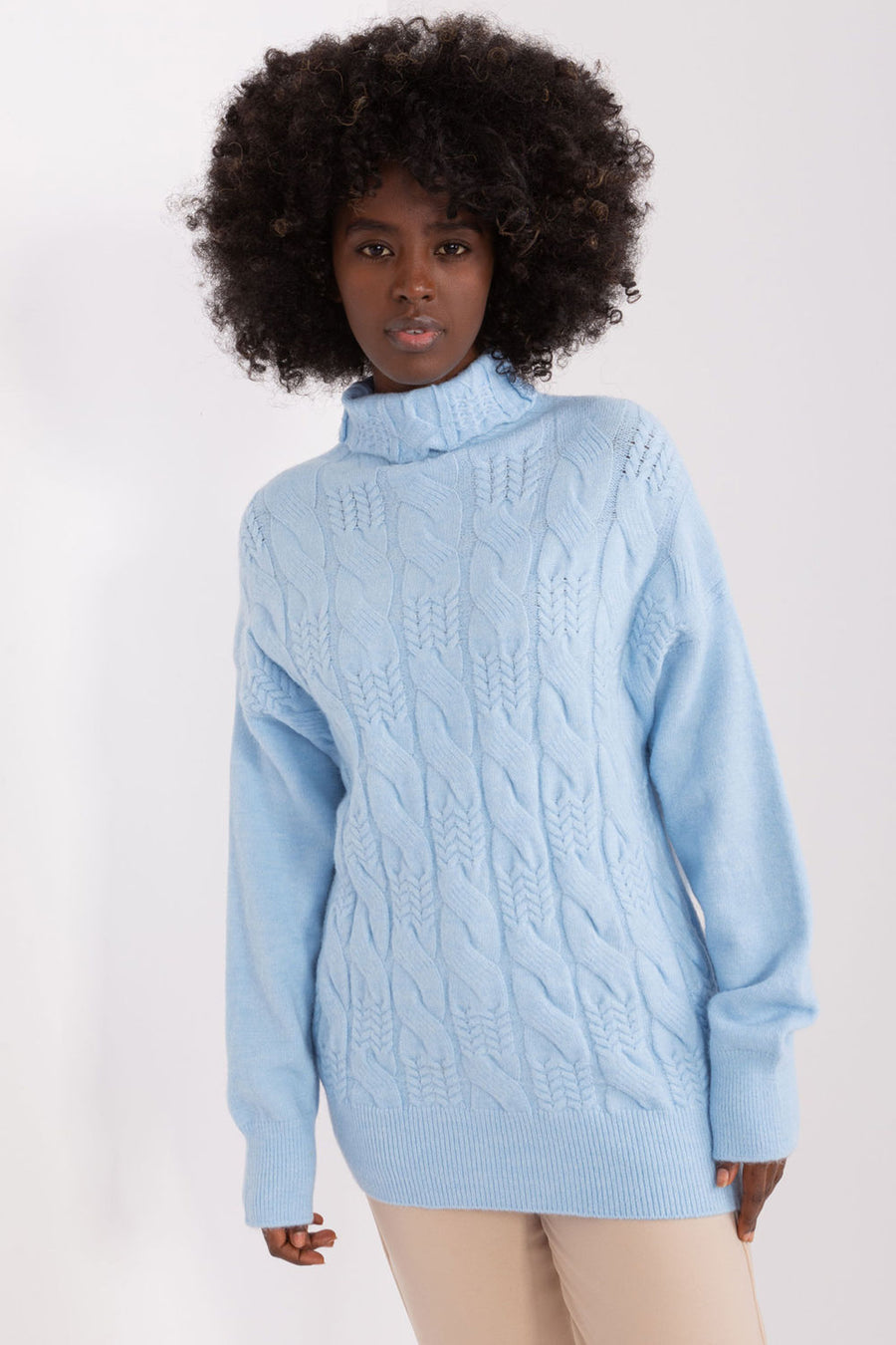 AT Sky Blue Knitted Long Sleeve Roll Neck Jumper
