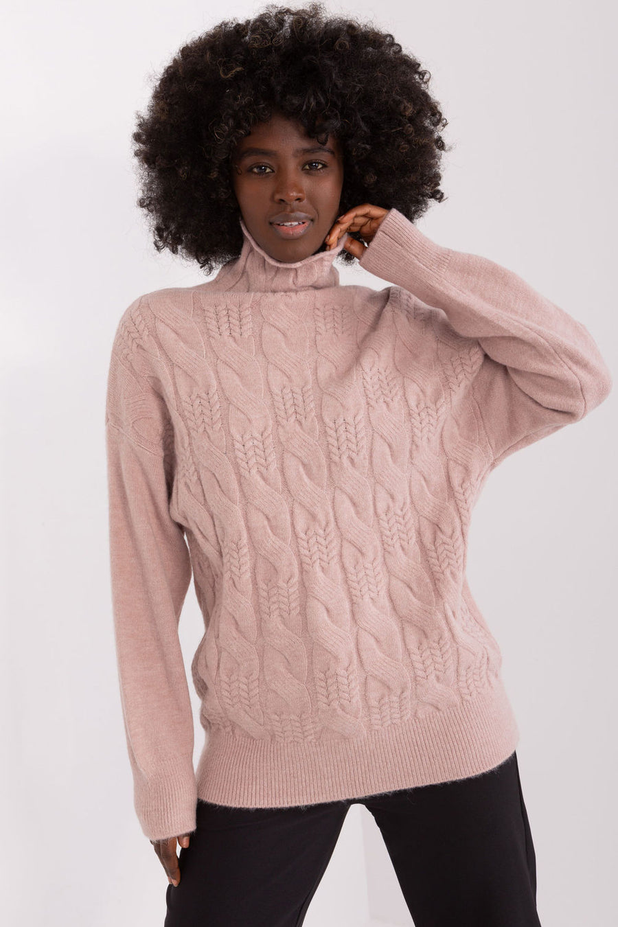 AT Dark Pink Knitted Long Sleeve Roll Neck Jumper
