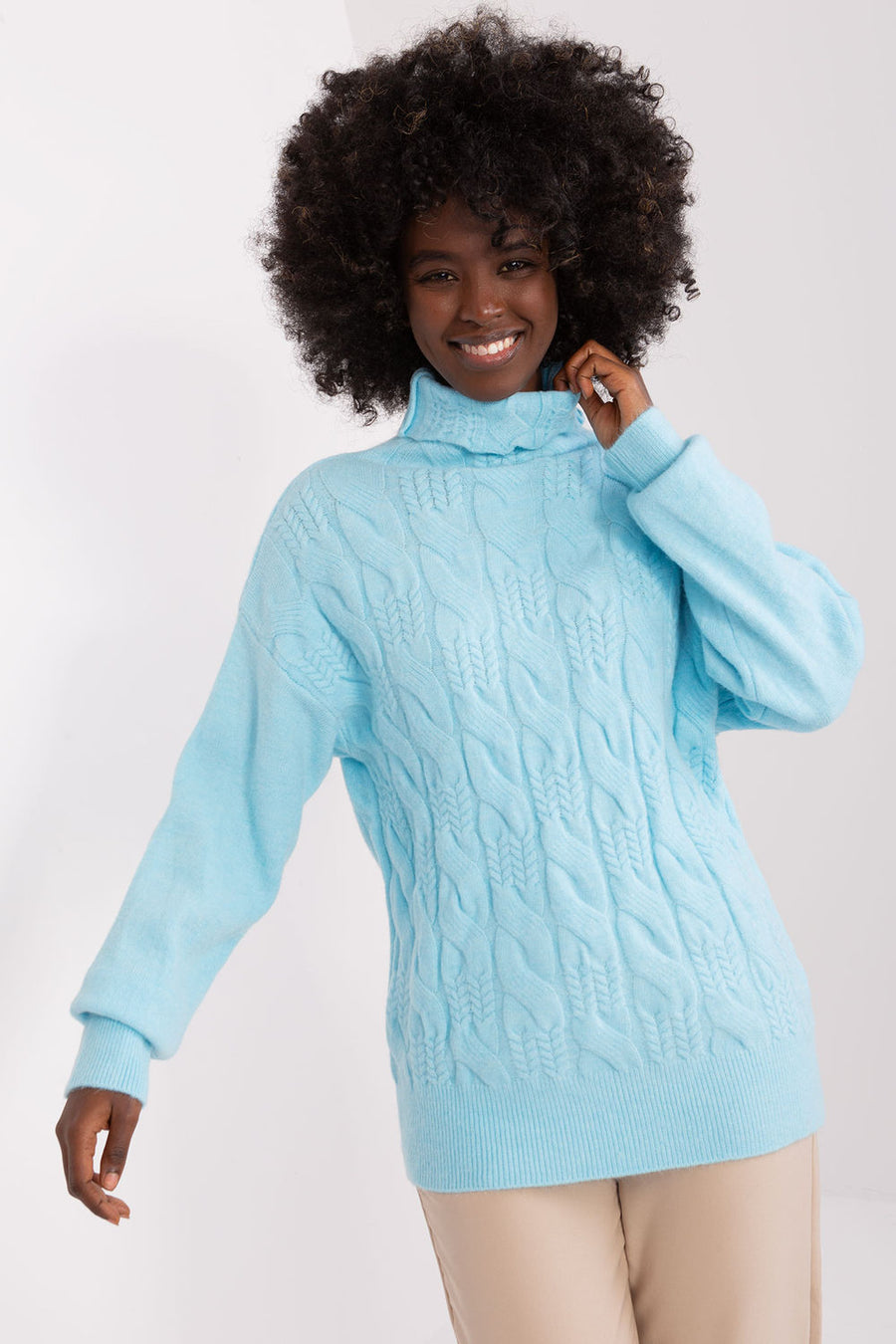 AT Light Blue Knitted Long Sleeve Roll Neck Jumper