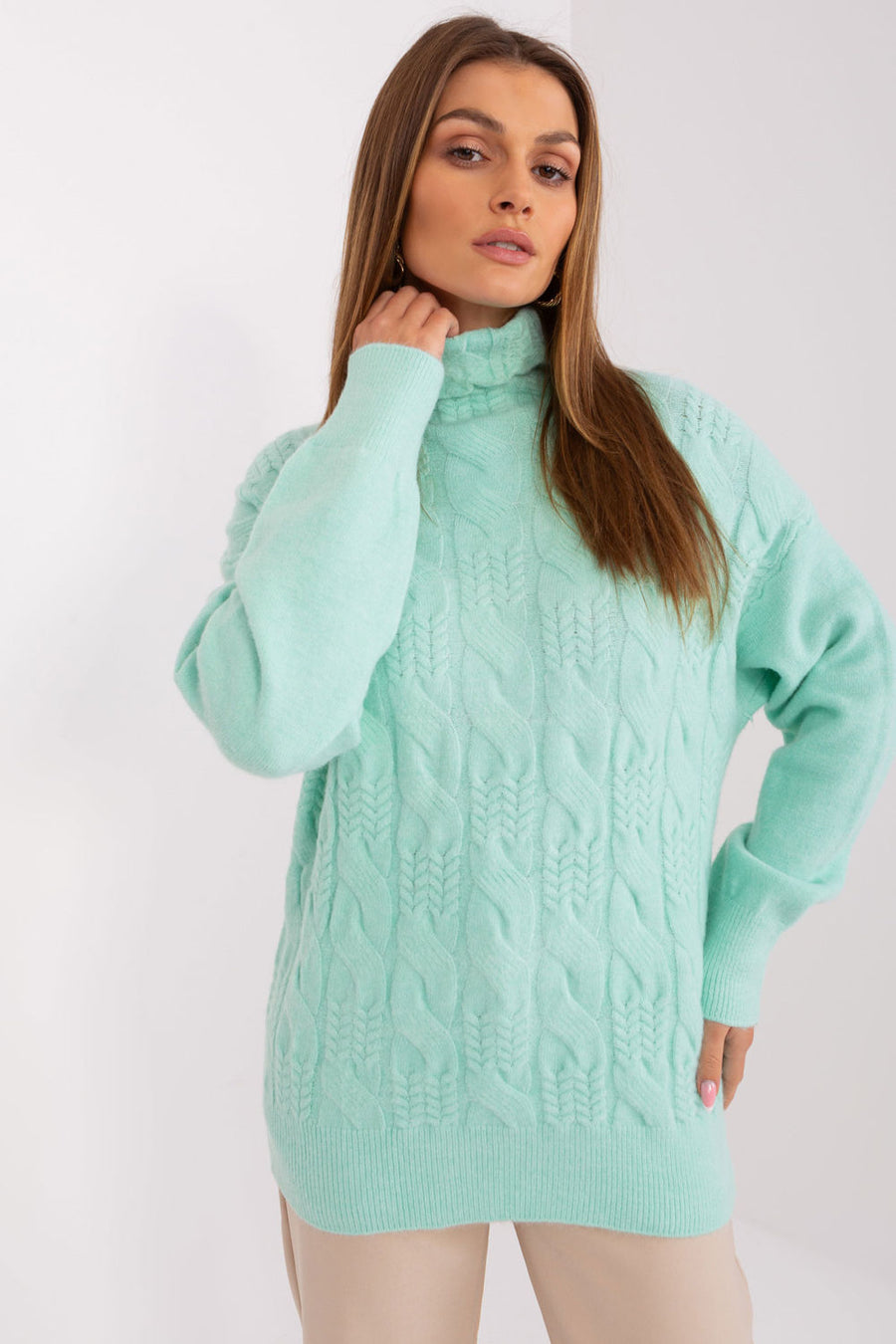AT Dark Mint Knitted Long Sleeve Roll Neck Jumper