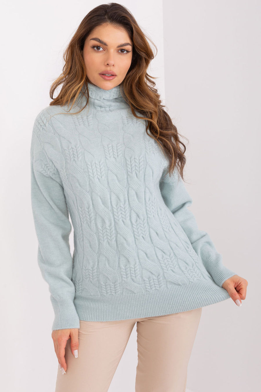 AT Light Mint Knitted Long Sleeve Roll Neck Jumper
