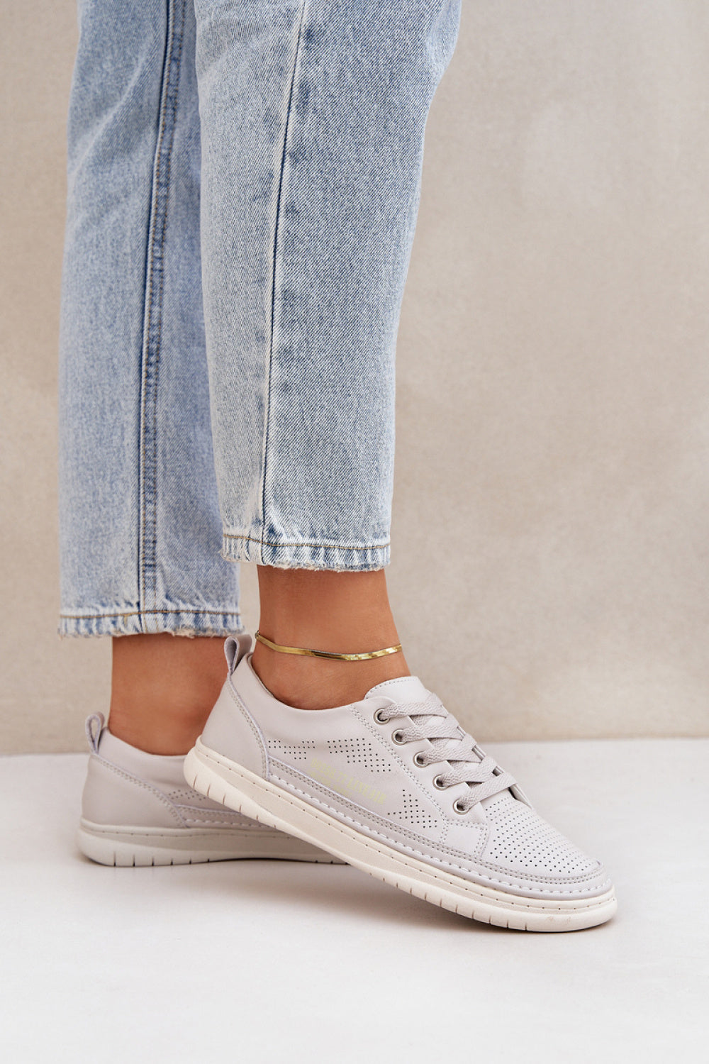 Step In Style Cloesa Grey Leather Lace Up Trainers