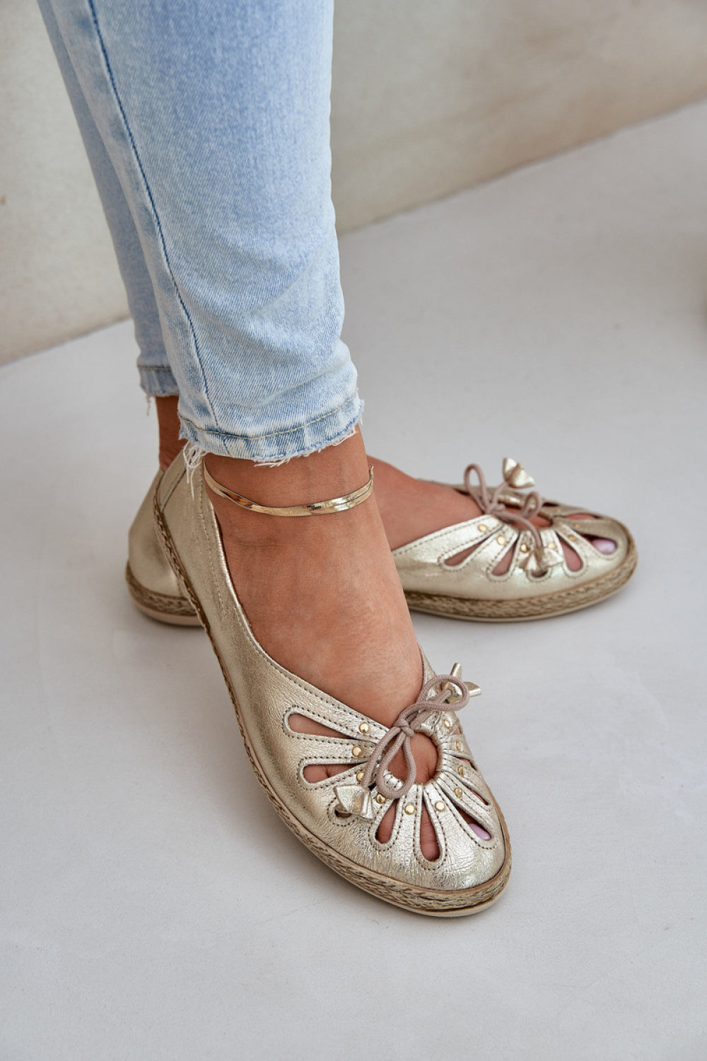 Step In Style Zazoo Gold Leather Ballet Flats