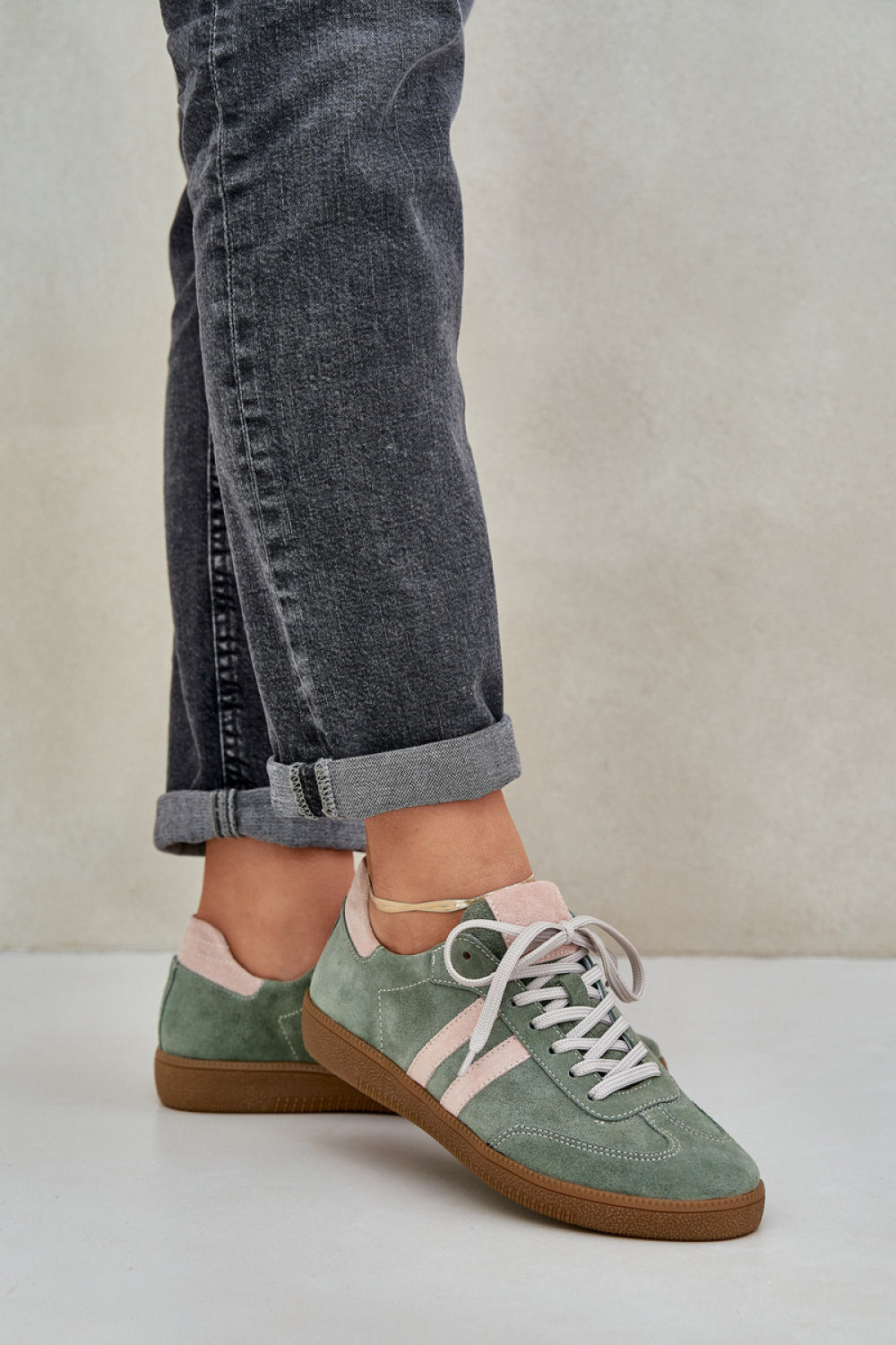 Step In Style Green Suede Lace Up Trainers