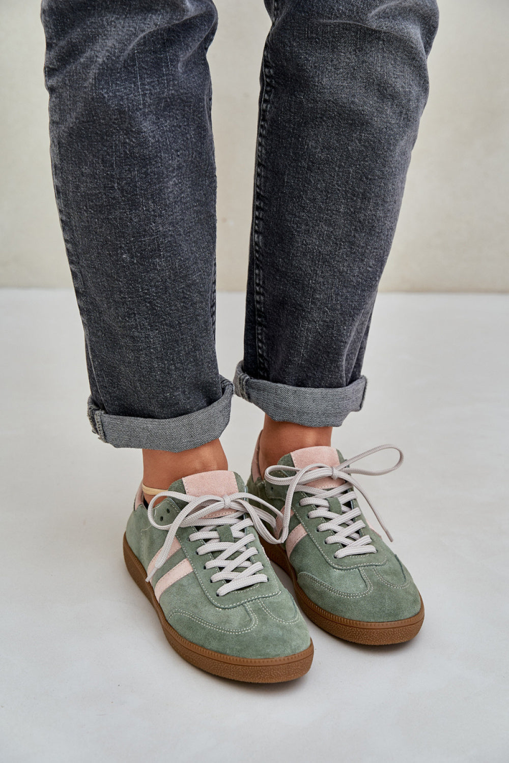 Step In Style Green Suede Lace Up Trainers - view 3