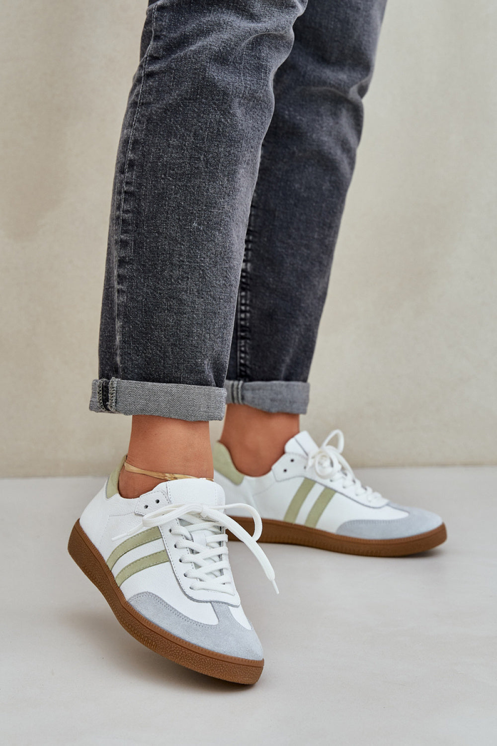 Step In Style White Leather Lace Up Trainers
