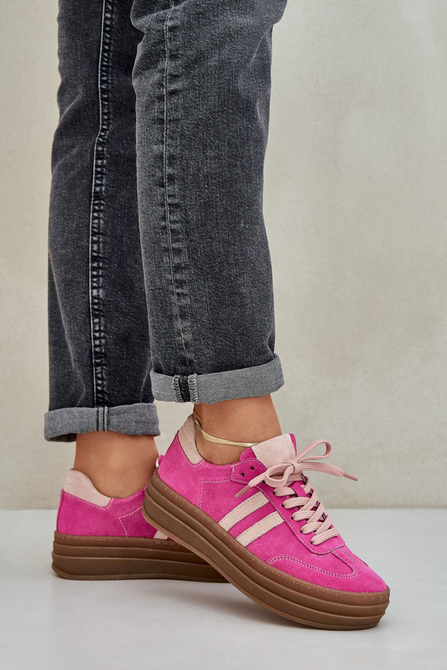 Step In Style Fuchsia Suede Platform Trainers