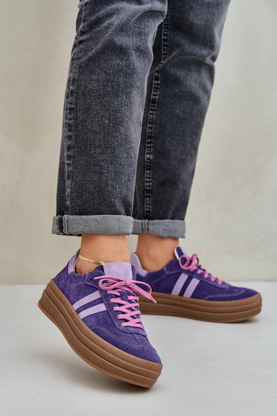 Step In Style Dark Violet Suede Platform Trainers