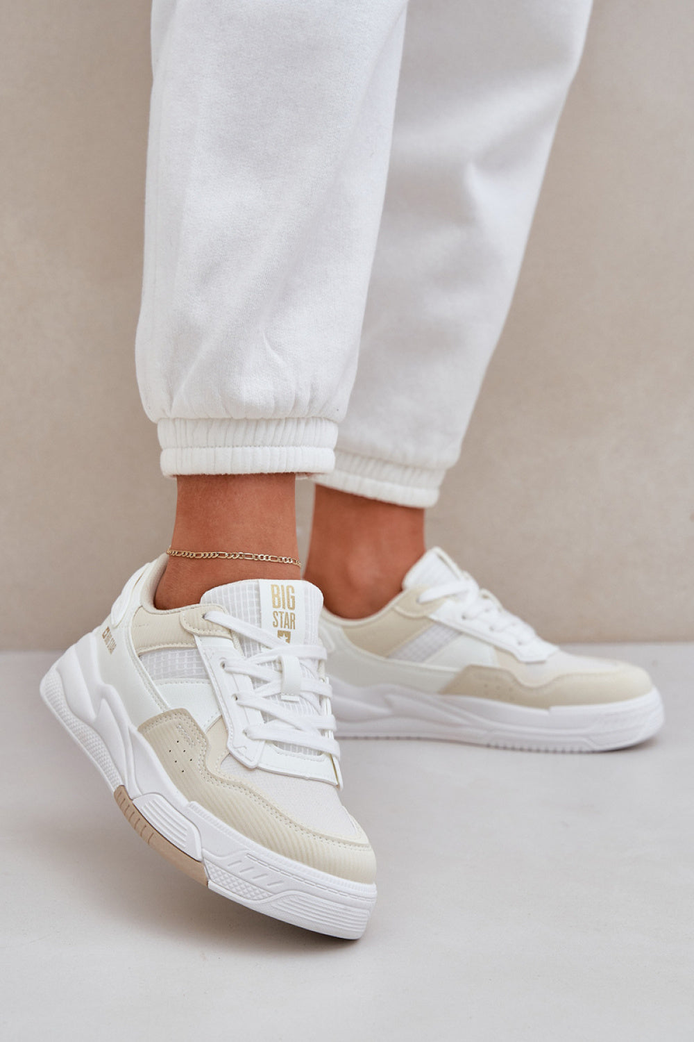 Step In Style Beige Faux Leather Trainers