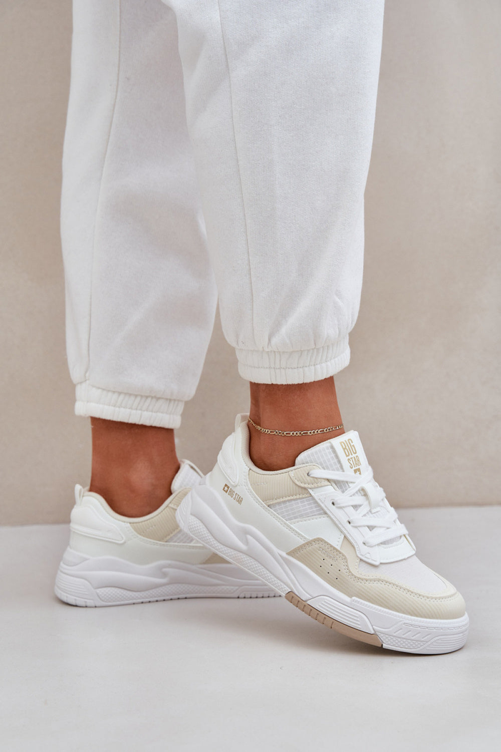 Step In Style Beige Faux Leather Trainers - view 3