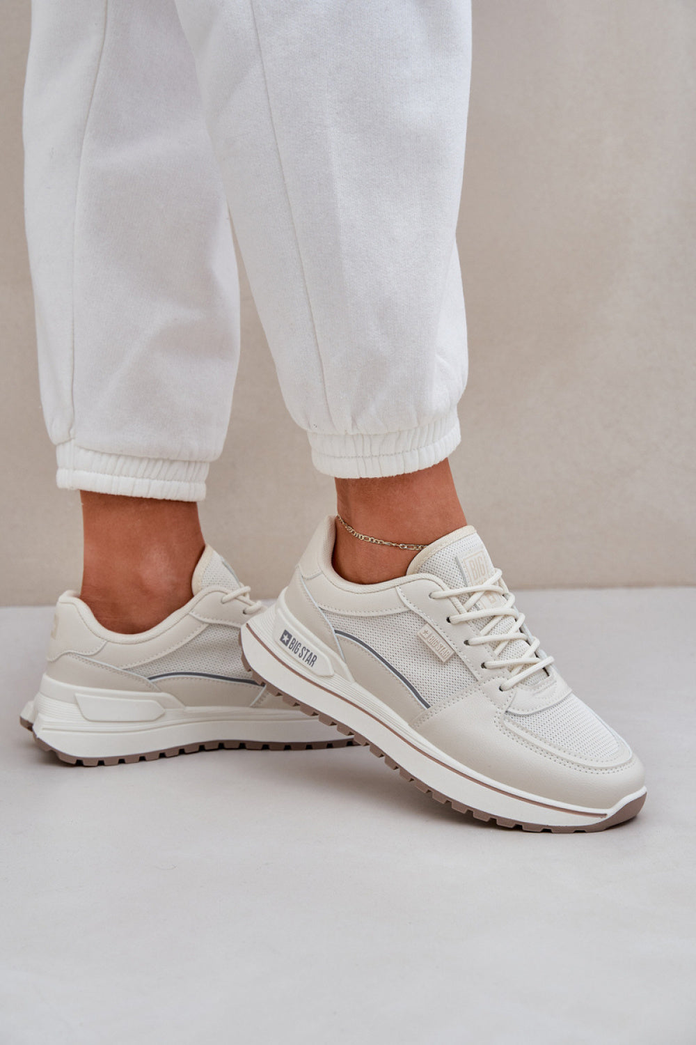 Step In Style Light Beige Faux Leather Trainers - view 3