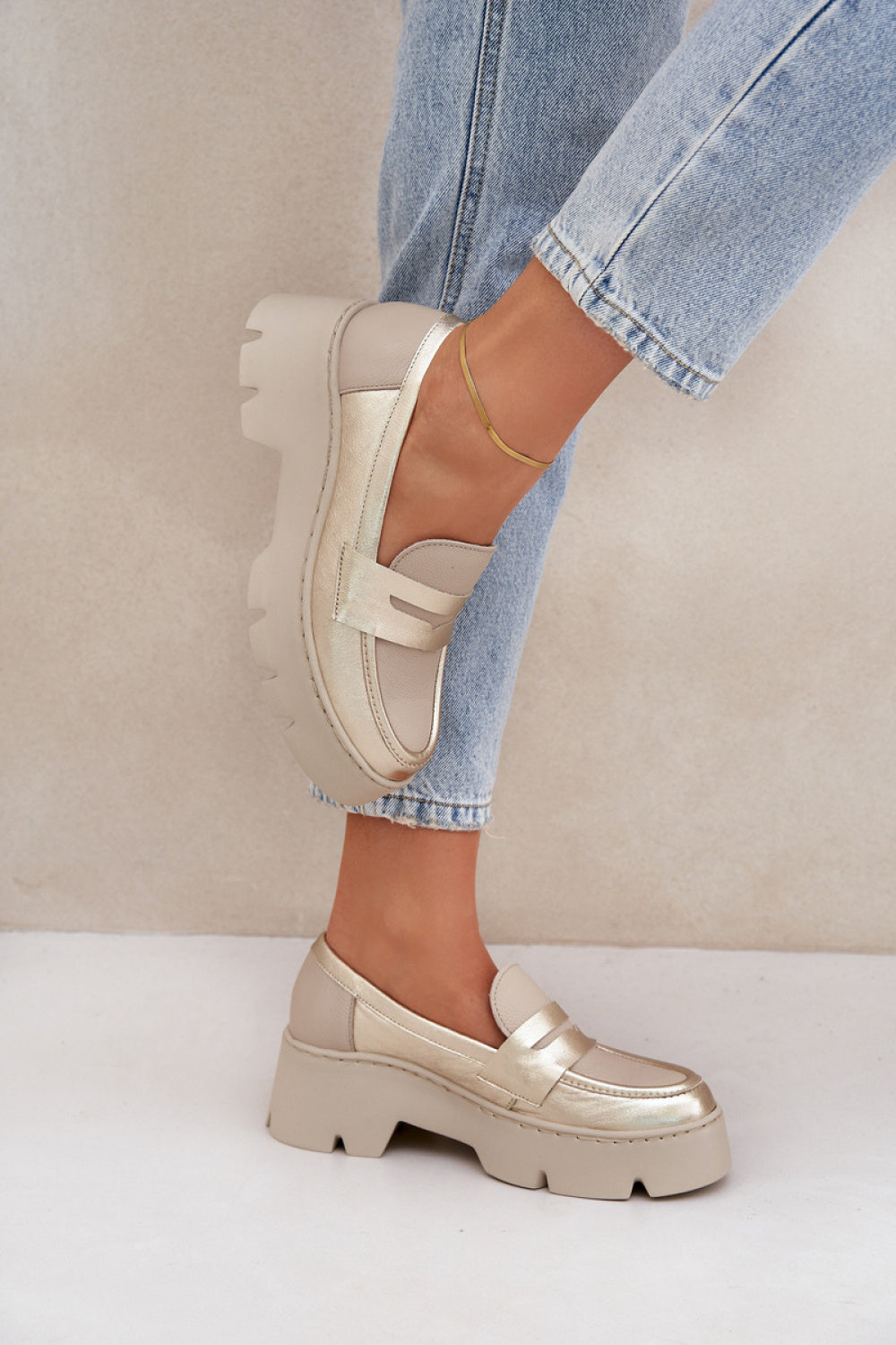 Step In Style Zazoo Gold Leather Platform Moccasins - view 3