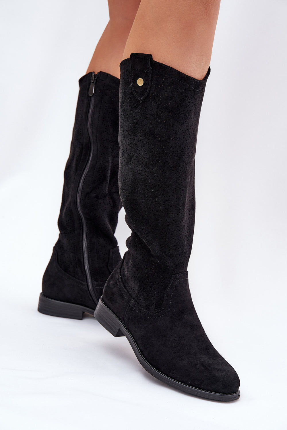 Step In Style Black Faux Suede Flat Over The Knee Boots