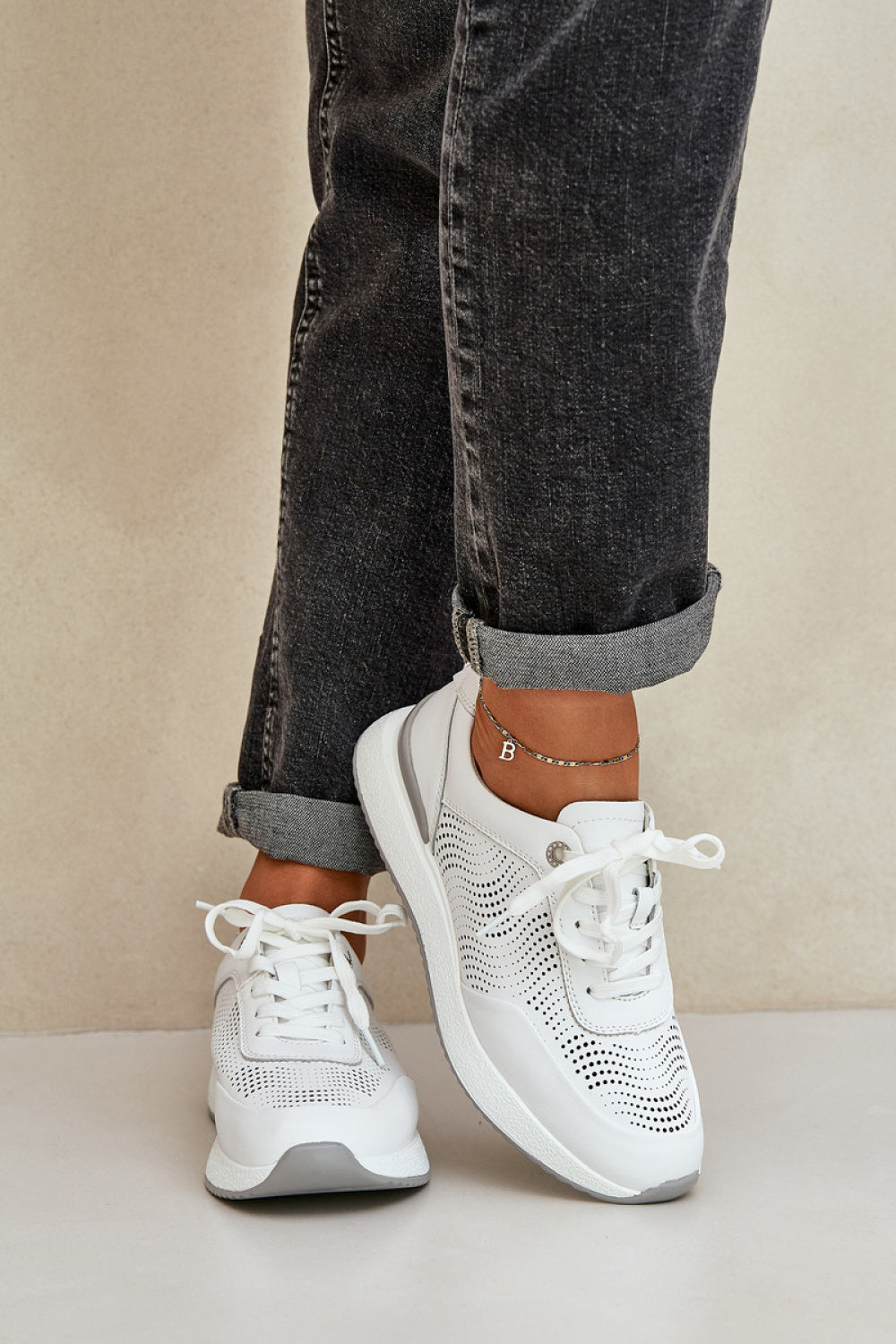Step In Style White Leather Platform Trainers