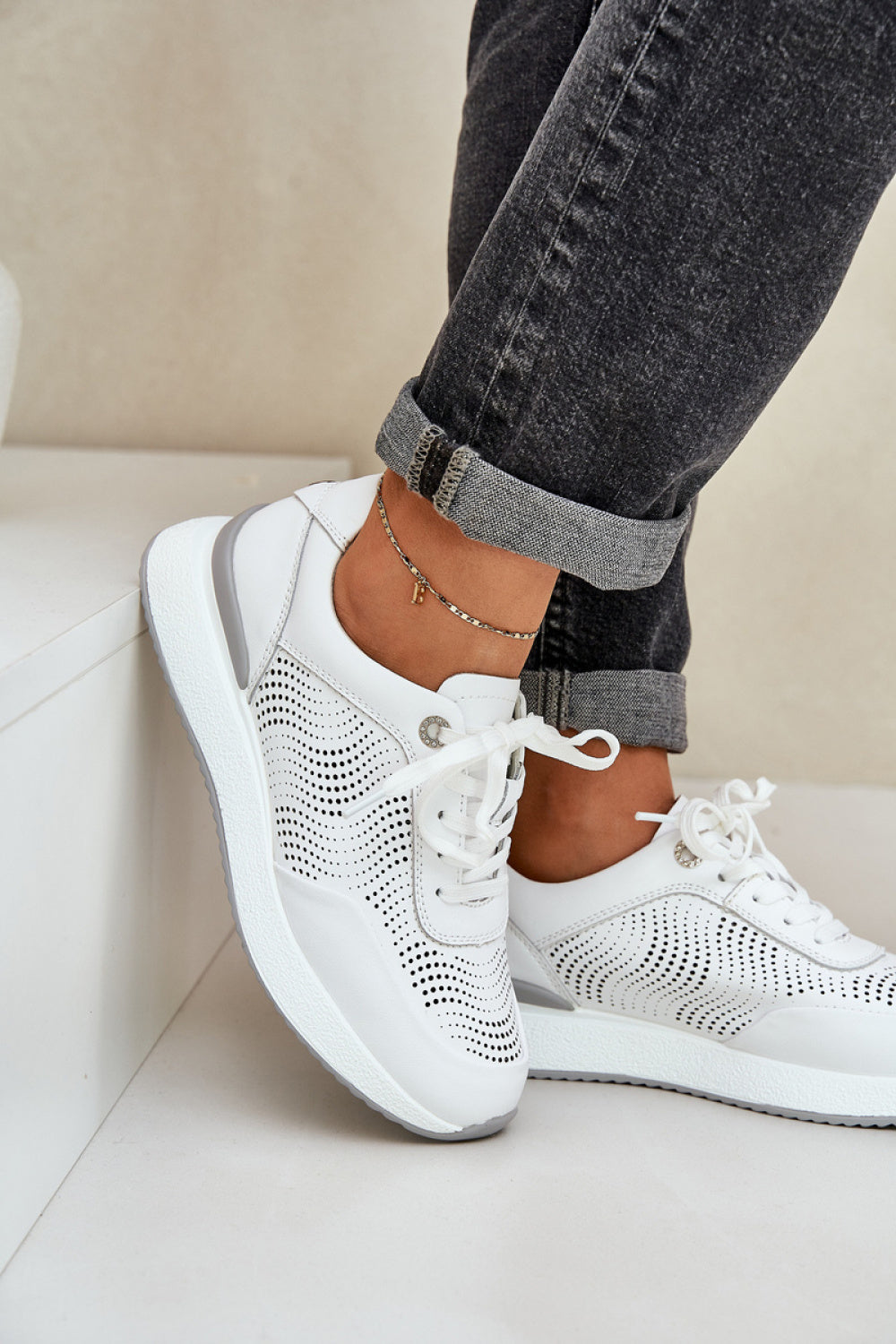 Step In Style White Leather Platform Trainers - view 3