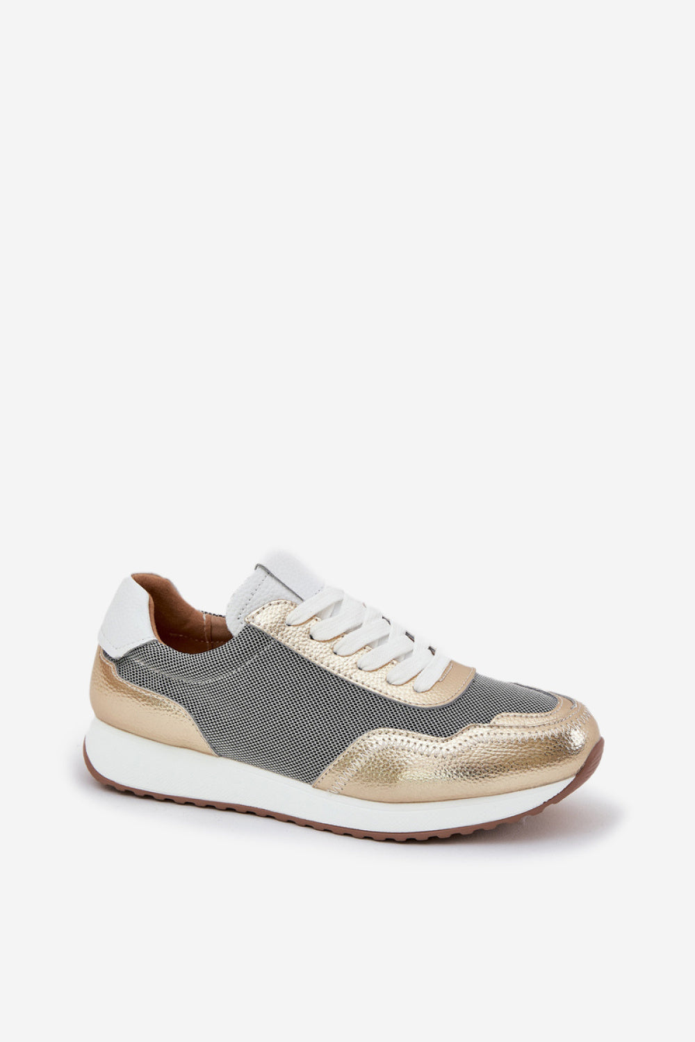 Step In Style Gold Leather Lace Up Trainers - view 2