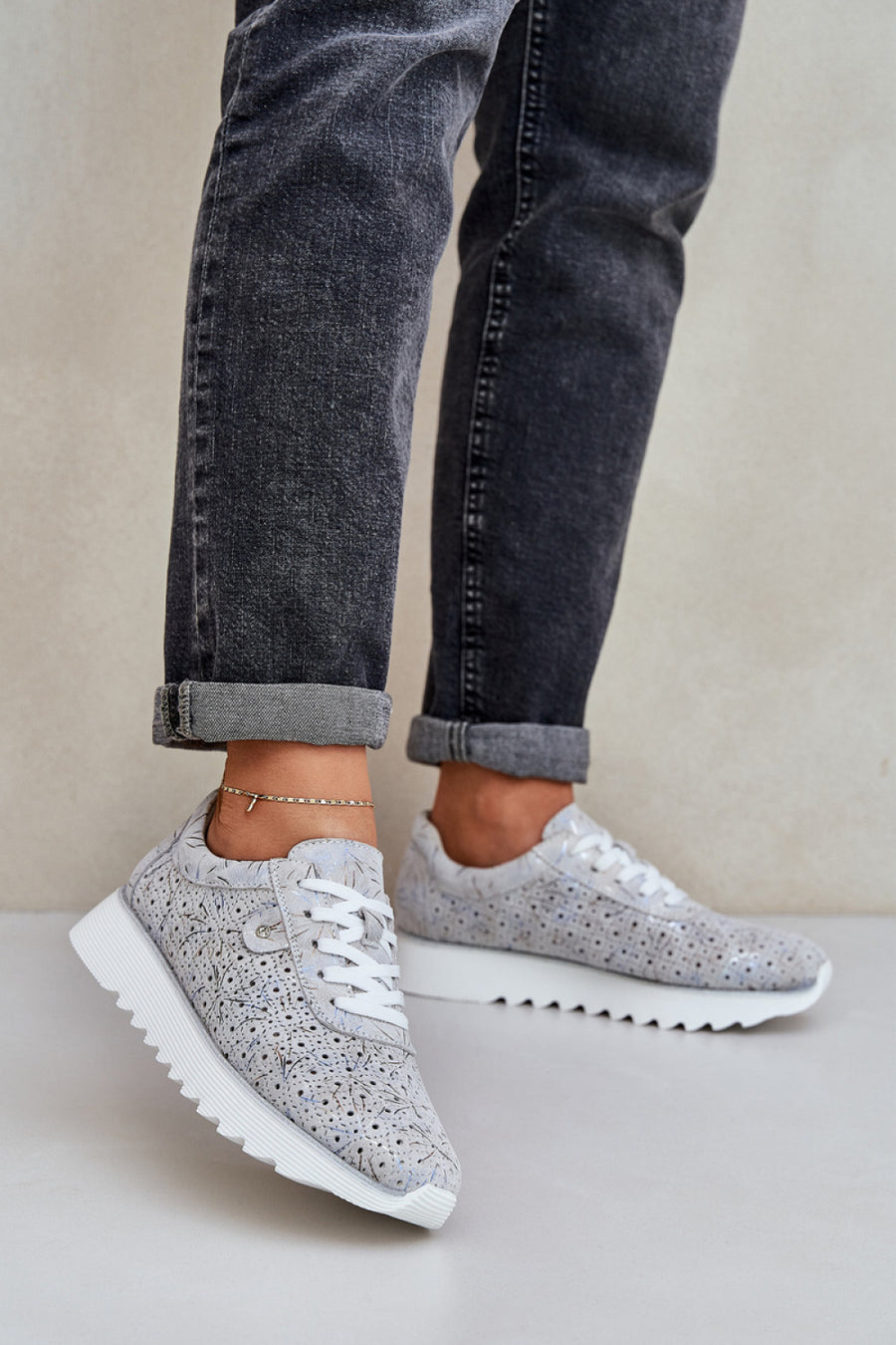 Step In Style Silver Sequin Platform Trainers