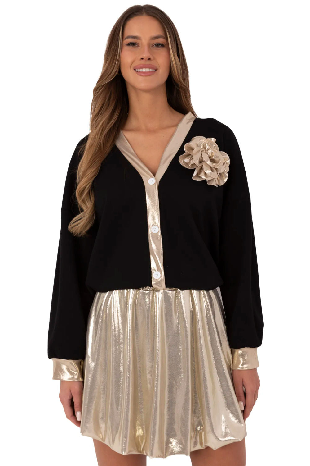 Italy Moda Gold High Waisted Mini Skirt