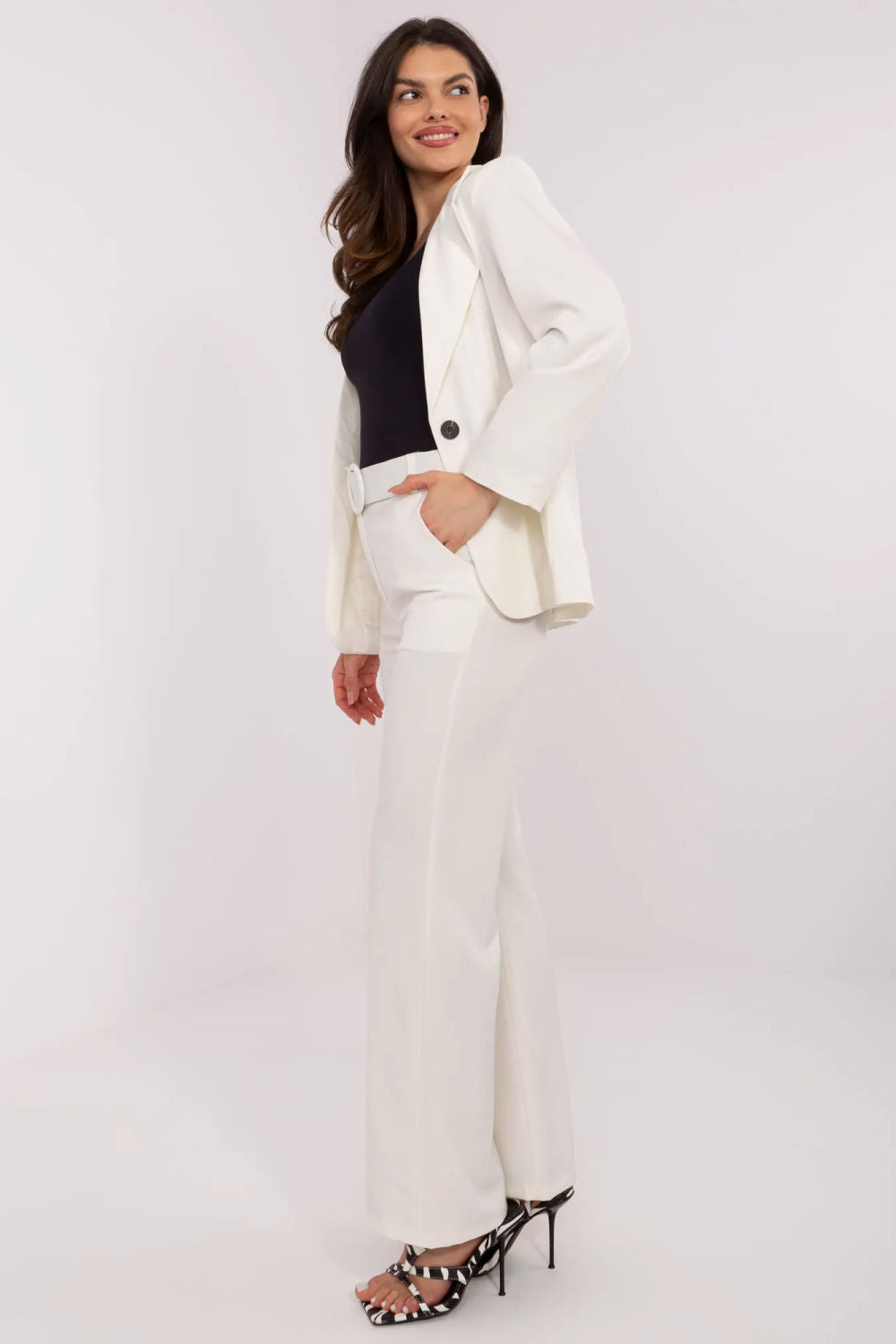 Italy Moda Ecru Flared High Waisted Trousers - view 2