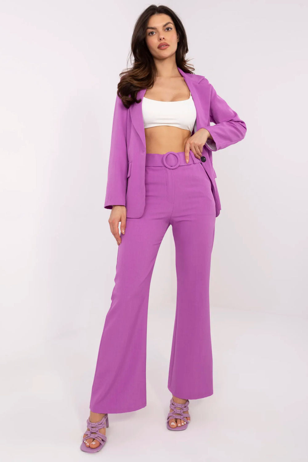 Italy Moda Violet Flared High Waisted Trousers