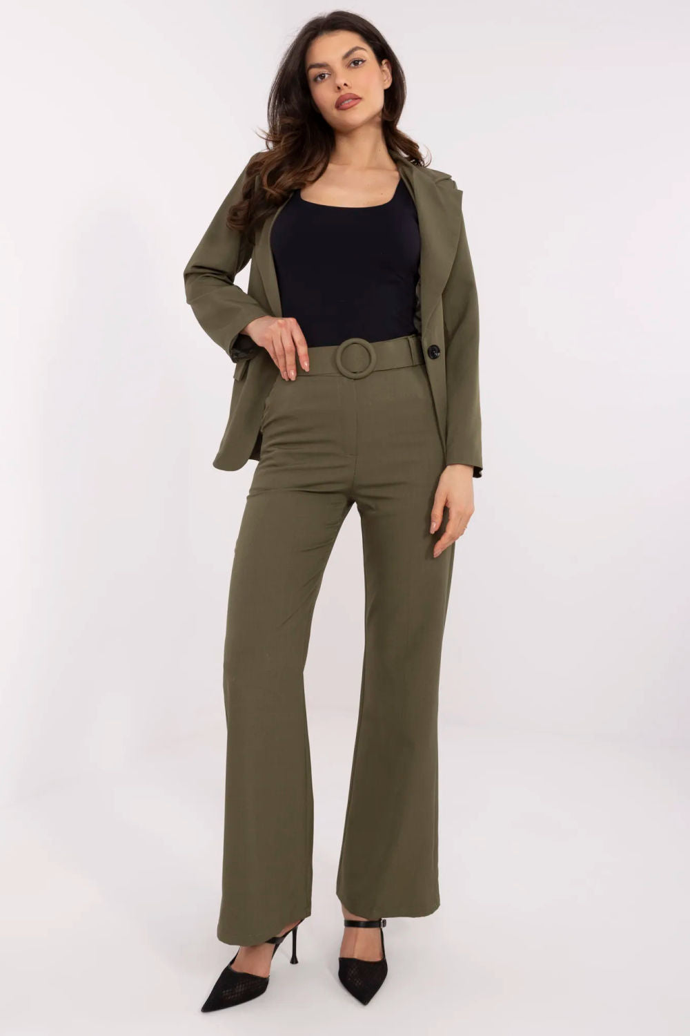 Italy Moda Khaki High Waisted Trousers