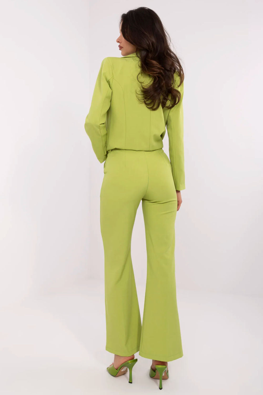 Italy Moda Lime Flared High Waisted Trousers - view 3
