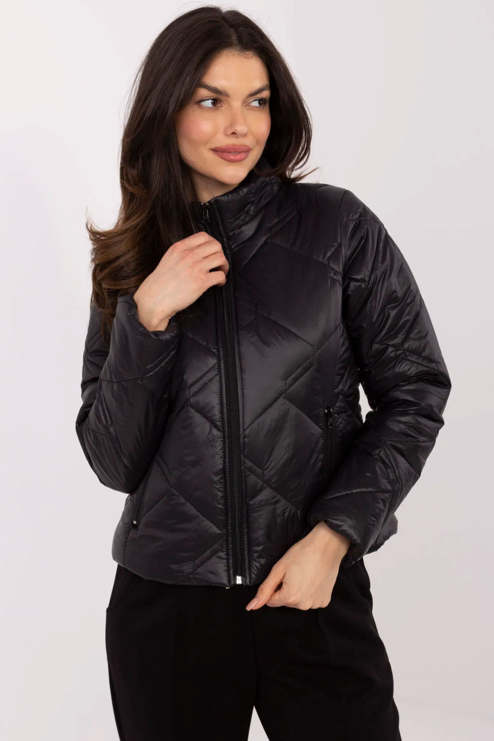 Italy Moda Black Nylon Hooded Zip Up Jacket