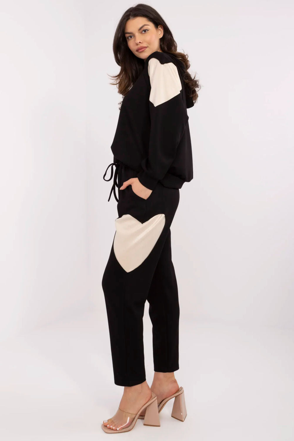 Italy Moda Black Draped High Waisted Cotton Co-Ord Set - view 2