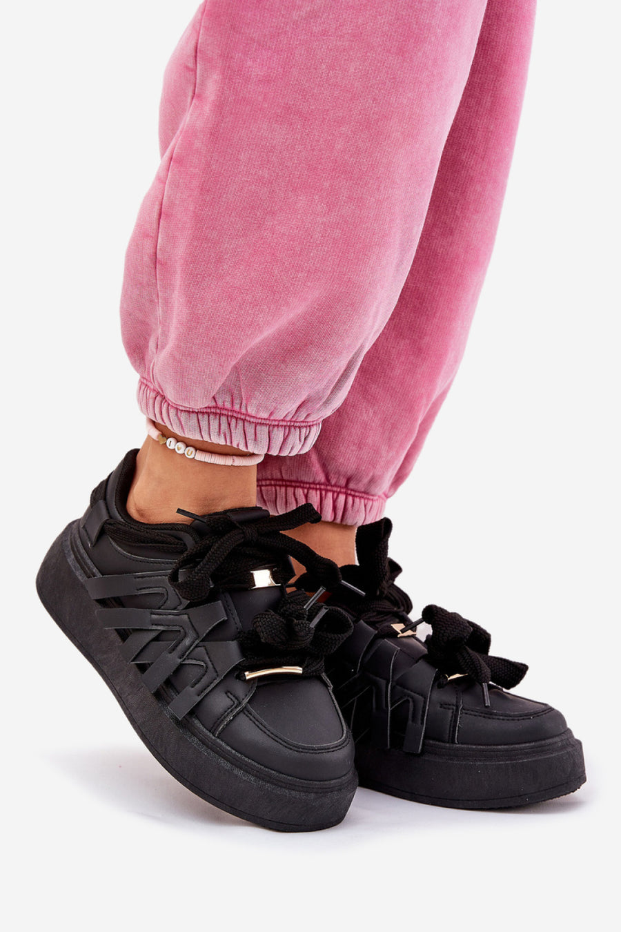 Step In Style Black Faux Leather Platform Trainers