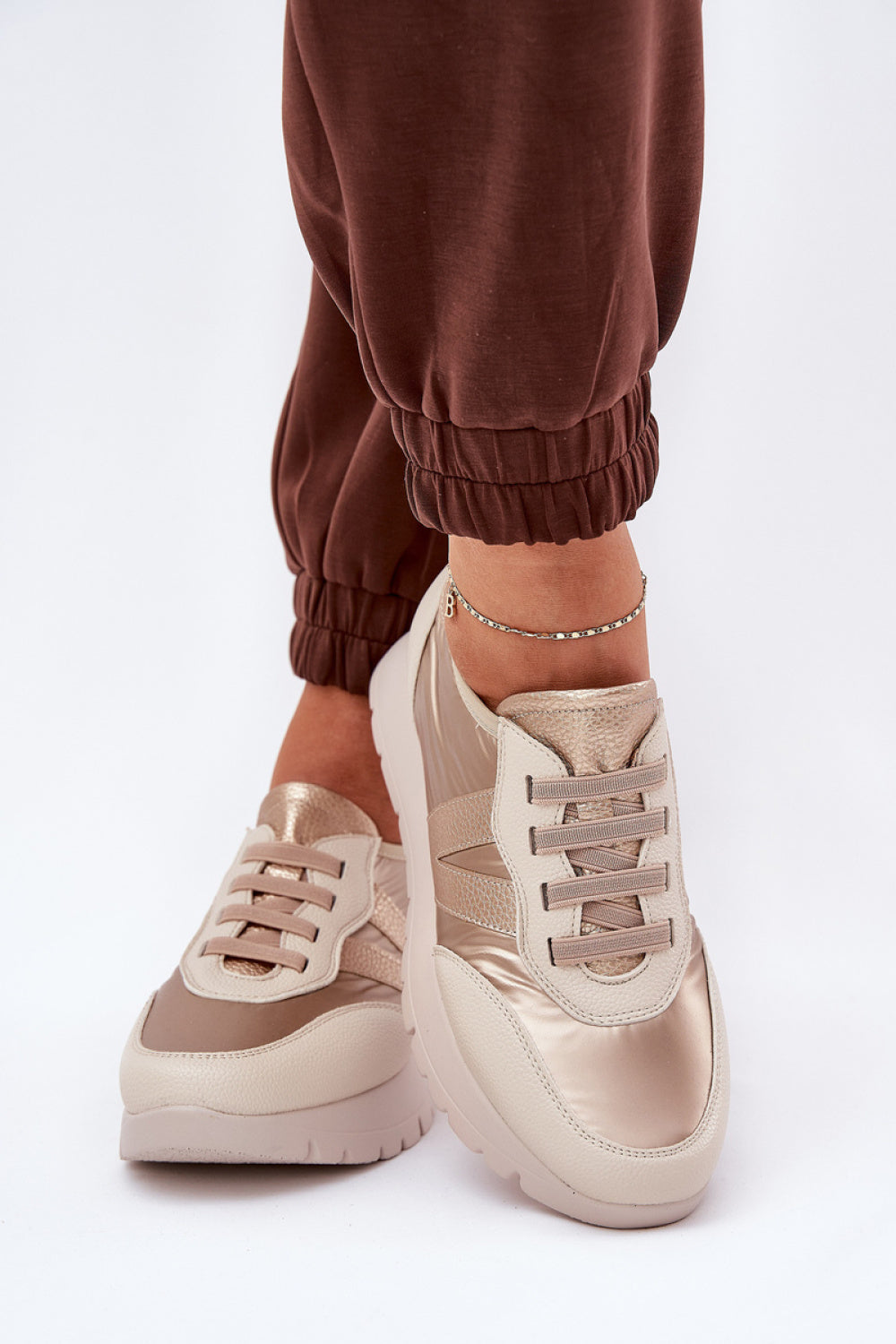 Step In Style Gold Faux Leather Platform Trainers - view 3