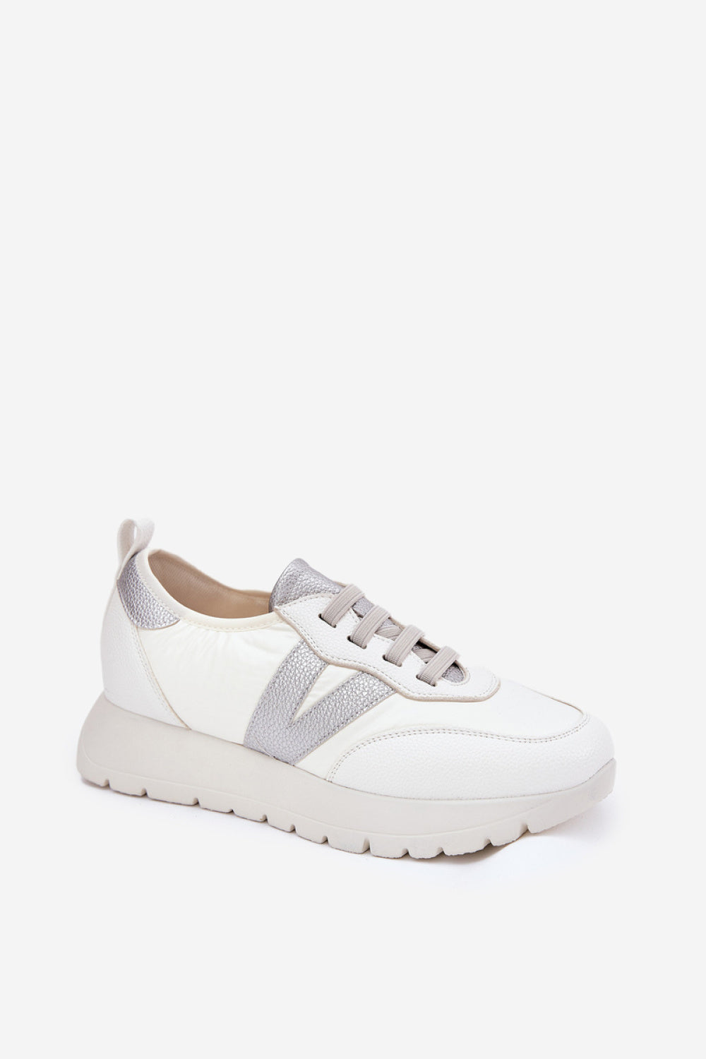 Step In Style White Faux Leather Platform Trainers with Round Toe - view 2