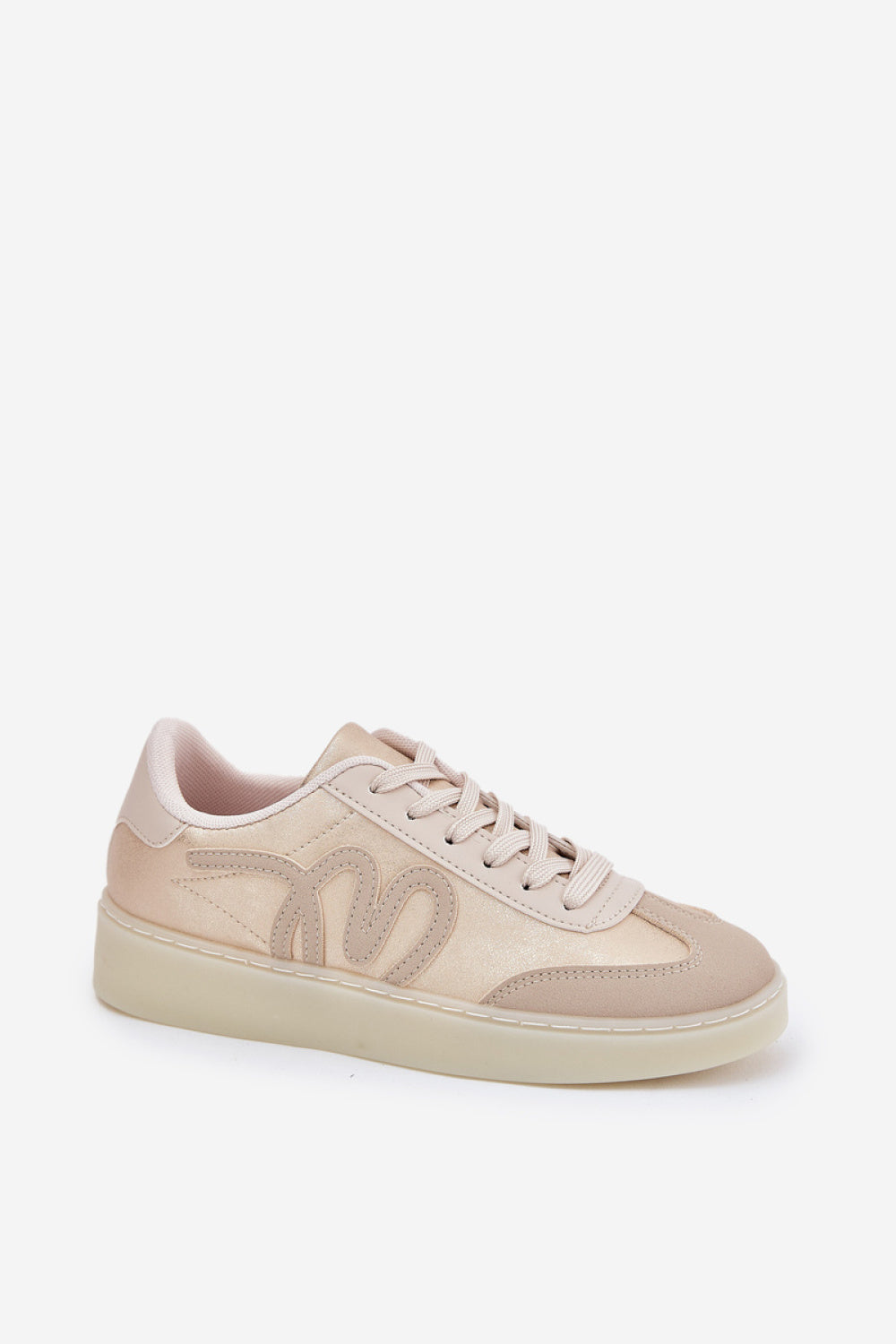 Step In Style Beige Faux Leather Trainers with Round Toe - view 2