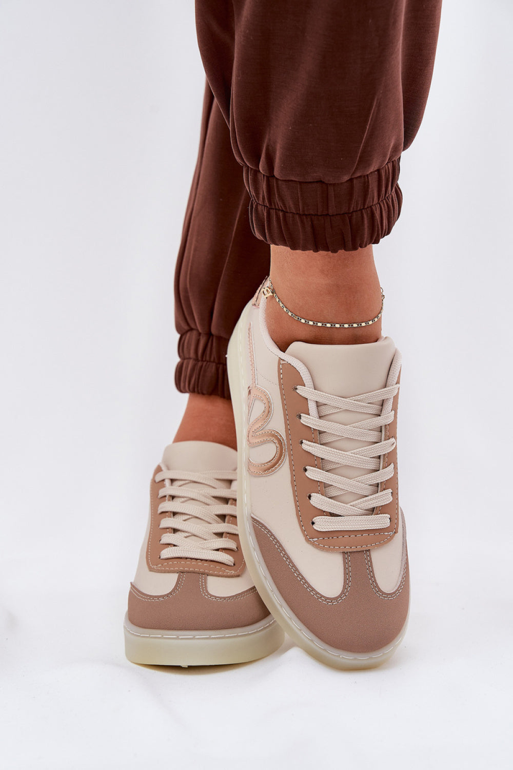 Step In Style Beige Faux Leather Trainers