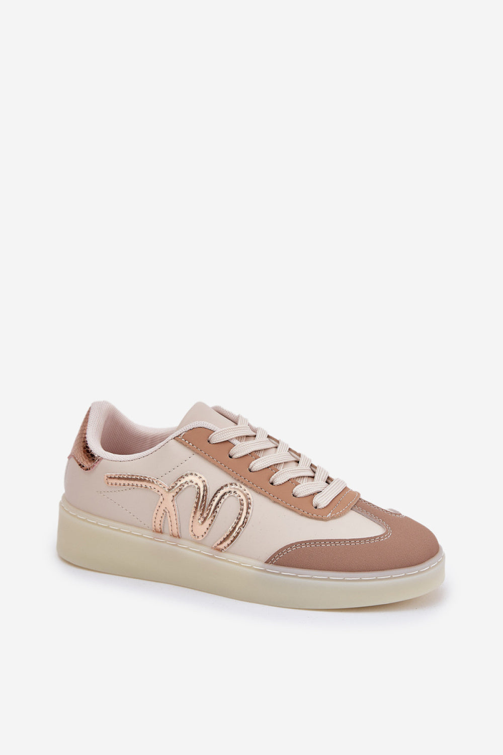 Step In Style Beige Faux Leather Trainers - view 2