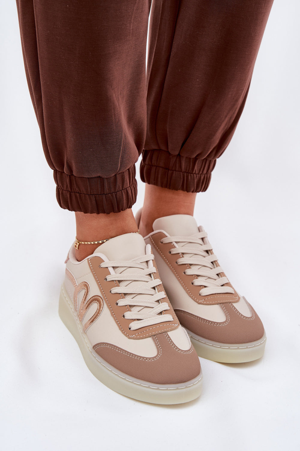 Step In Style Beige Faux Leather Trainers - view 3
