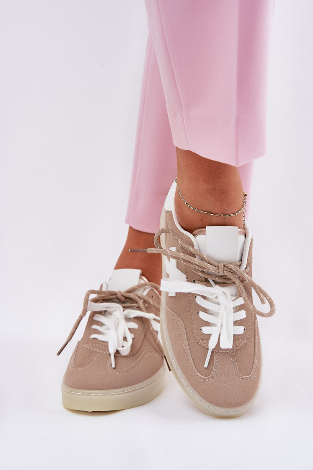 Step In Style Beige Faux Suede Trainers with Round Toe